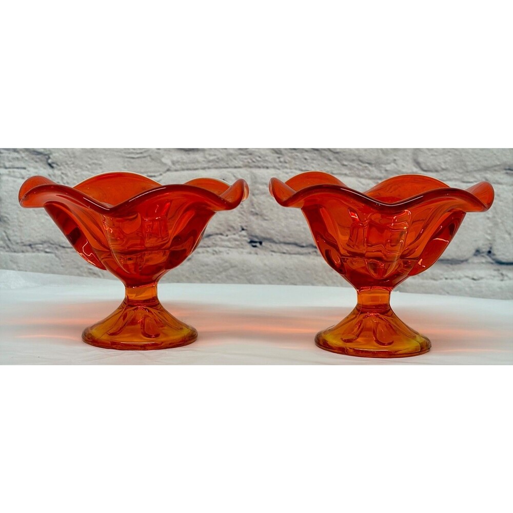Viking Glass Amberina Epic Candlestick Holder Six Petals Drape Ruffled MCM